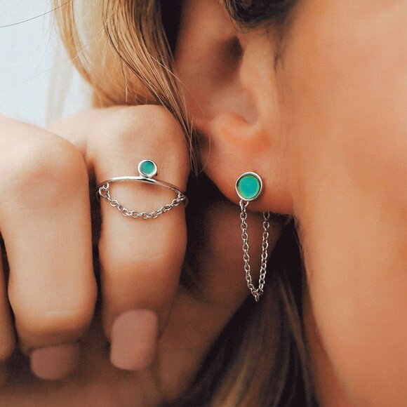 Pura Vida Jewelry - Pura Vida Mood Chain Wrap Post Earrings & Ring Size 8 with Chain Set